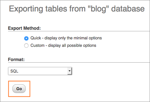Export database and tables in phpMyAdmin