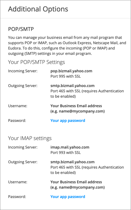 menu En Effectiviteit Business email POP, SMTP, and IMAP settings